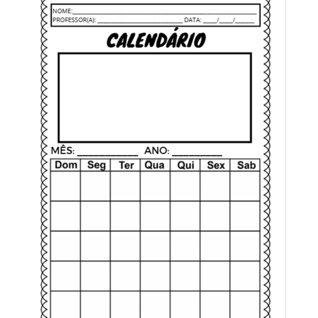 Calendário para caderno com todos os meses do ano